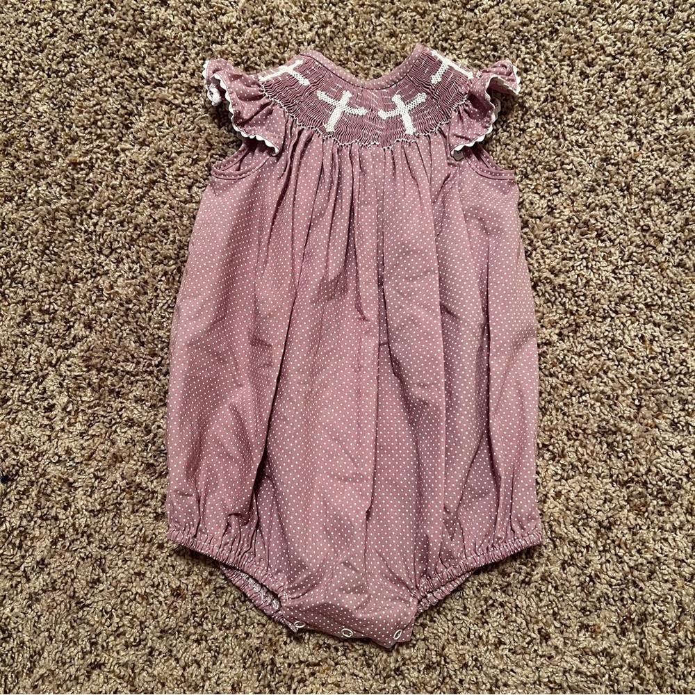 Stitched & Smocked Purple Polka Dot Smocked Bubble